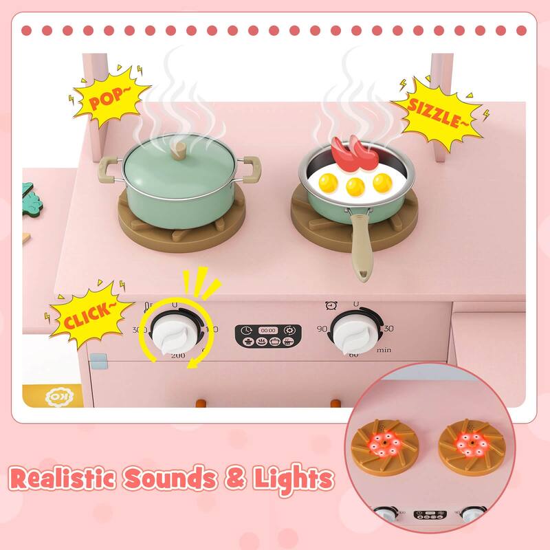 Costway Corner Kitchen with Lights and Sounds Interactive Wooden - See Details