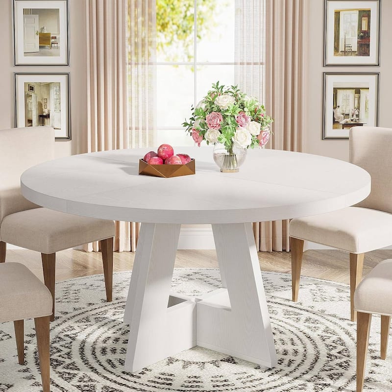 Farmhouse Retro Oak Round 47 Inch Wooden Kitchen Dining Table for 4 People - 47.25"D x 47.25"W x 29.5"H