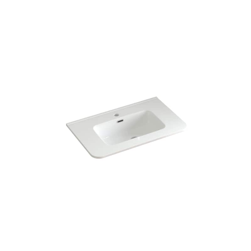 30" Wall-Mounted Floating Solid Wood Bathroom Vanity Pre-Assembled Curved Edge Storage Cabinet With Ceramic Basin
