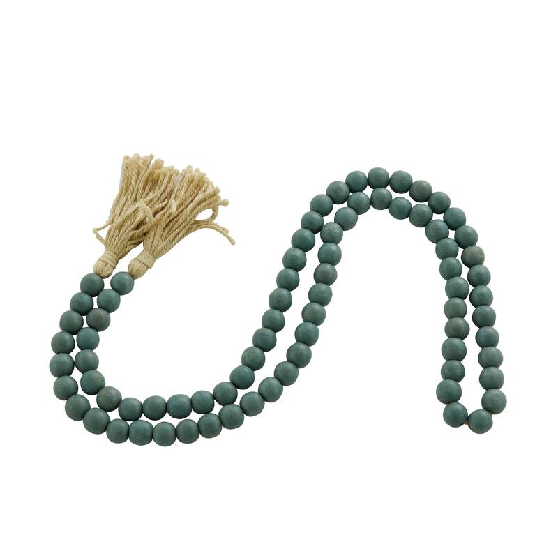 Bohemian Natural Wood Bead Garland with Cotton Tassels - 80 x 1