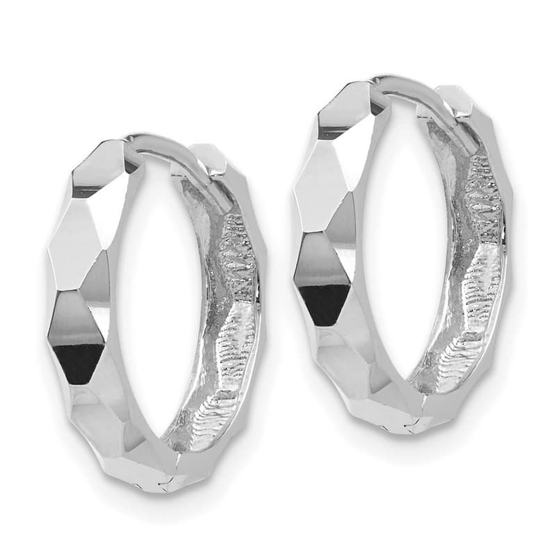 Curata 14k White Gold Faceted 3x14mm Hinged Hoop Earrings