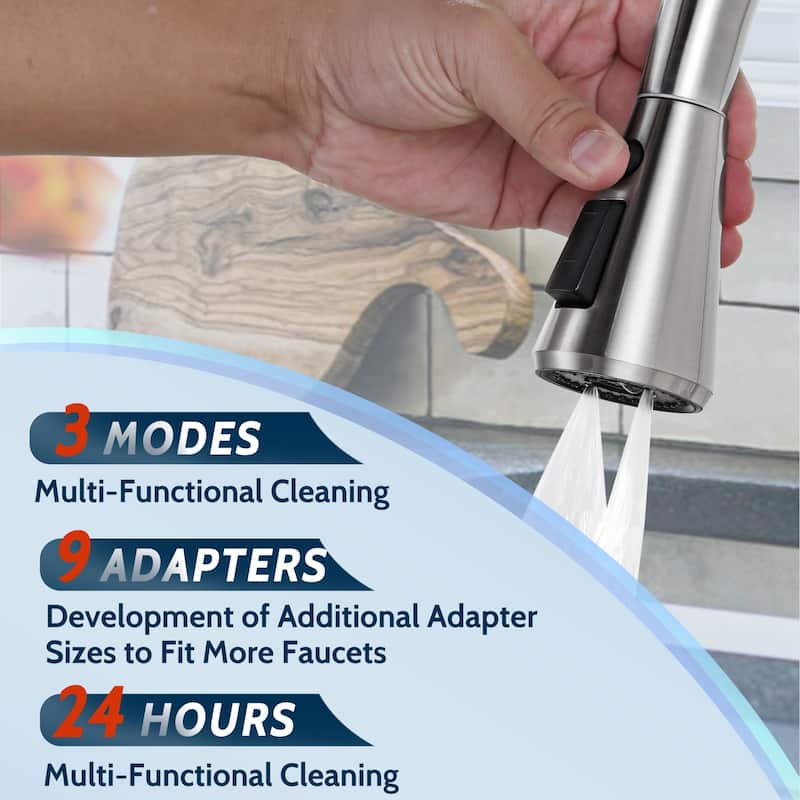 WOWOW Stainless Steel Kitchen Sprayer Head - 3 Modes with 9 Adapters