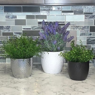 3 Piece Set of Indoor Ceramic Plant Pots, Boston 6.3" White, 5.5" Silver, 5.1" Anthracite - 6.3"D, 5.5"D, 5.1"D