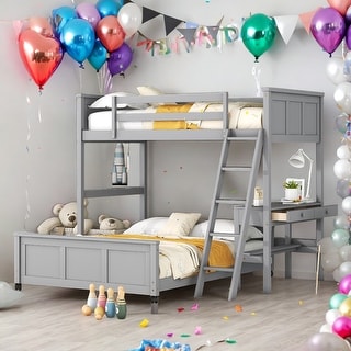 Modren Twin Over Full Bunk Bed With Desk,Solid Construction For Bedroom