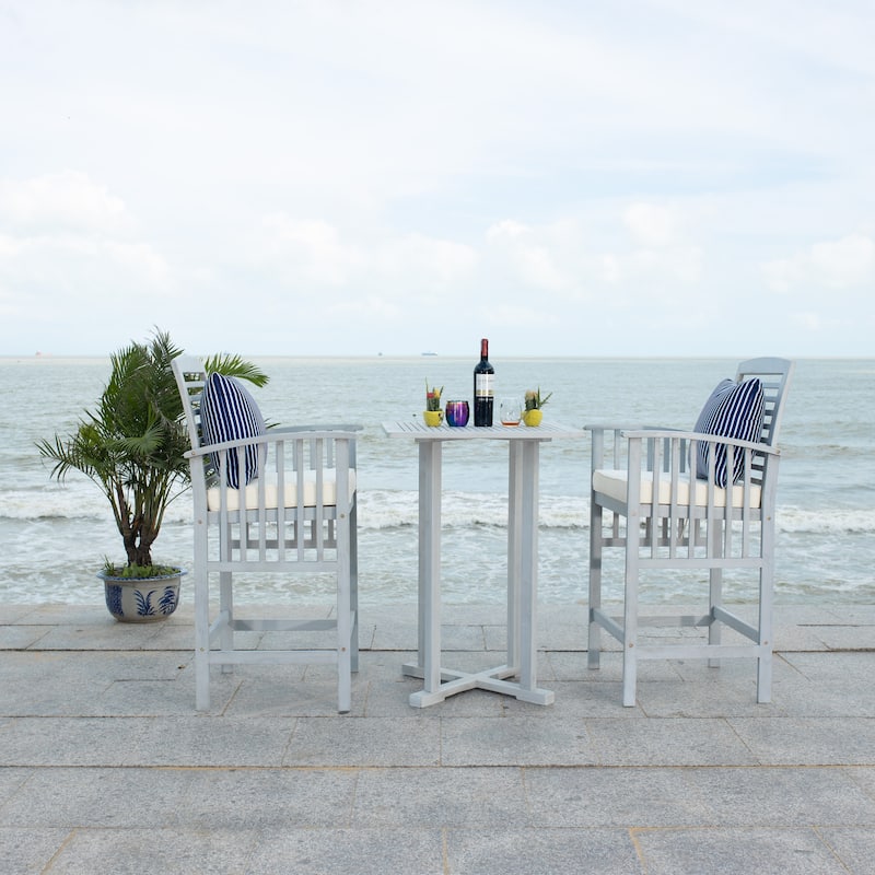 SAFAVIEH Outdoor Sheyla 3-Piece Bar Height Bistro Set - 28Wx28Dx40H