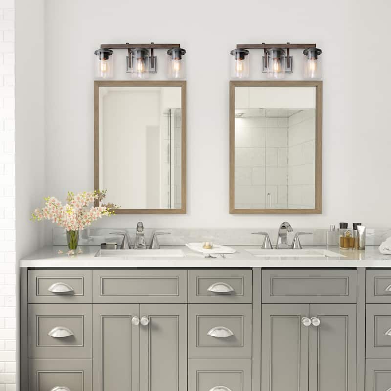Farmhouse 3/4-Light Bathroom Vanity Light Cylinder Glass Wall sconces