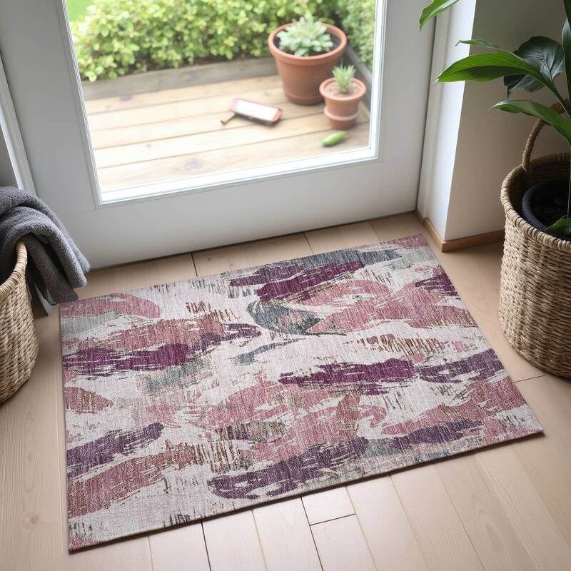 Premium Washable Super Soft Contemporary Strokes Mayfield Rug - Blush - 1'8" x 2'6"