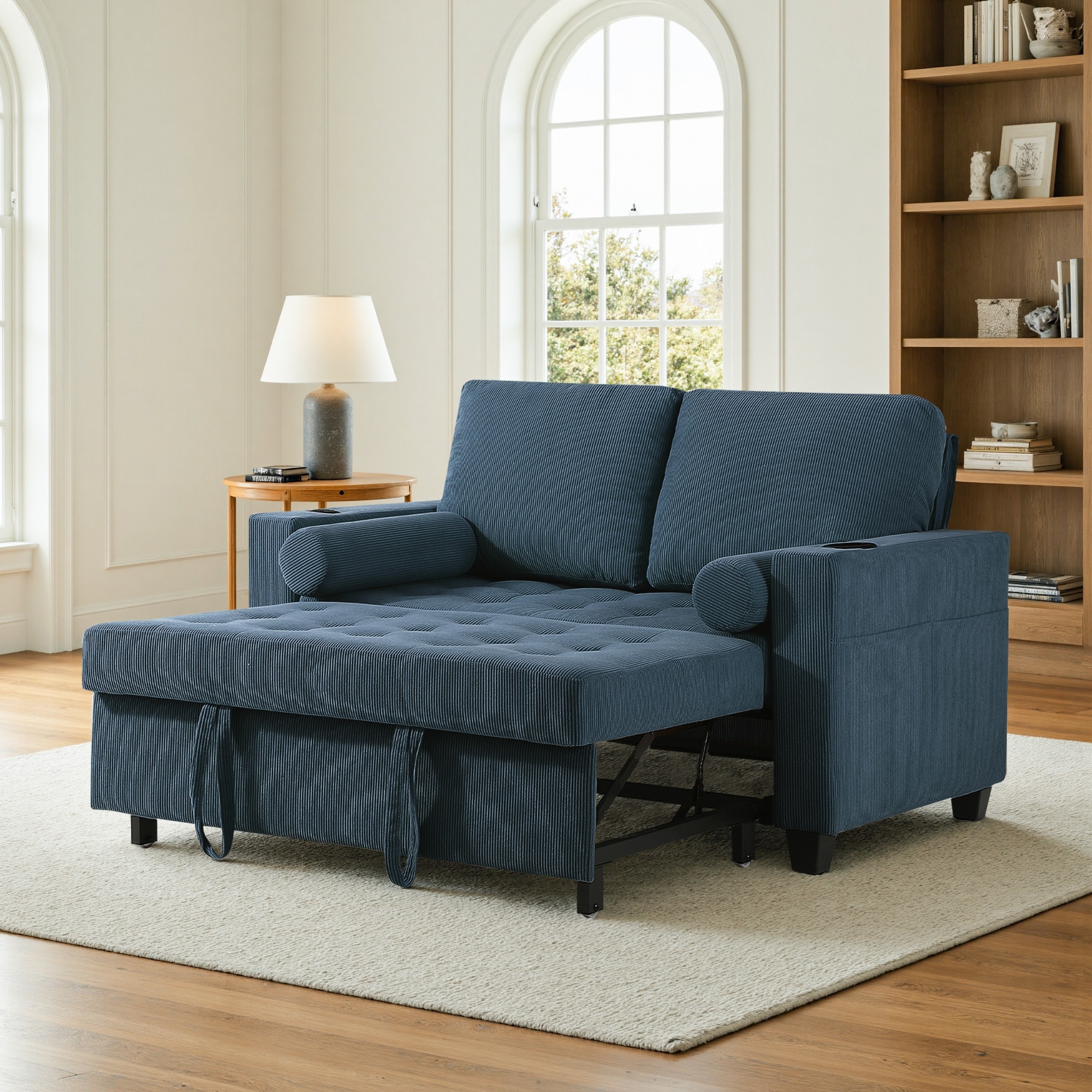 Corduroy Convertible Loveseat Sofa Bed Recliner with Cup Holder, USB Ports