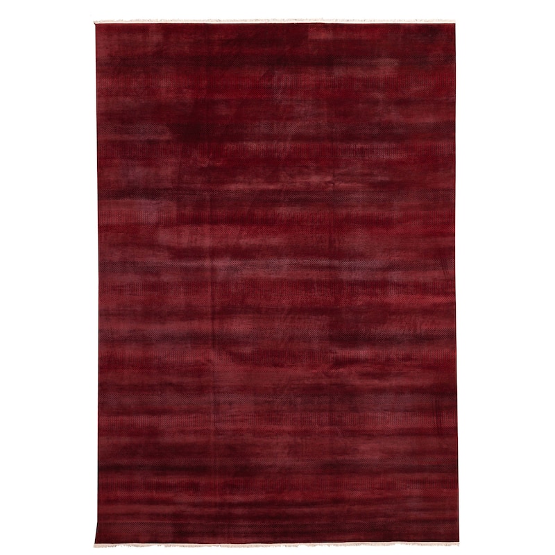 ECARPETGALLERY Hand-knotted Finest Silk Shadow Dark Red Wool Rug - 10'0 x 14'3