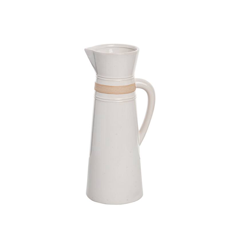 Transpac Ceramic 13 in. White Everyday Common Ground Pitcher