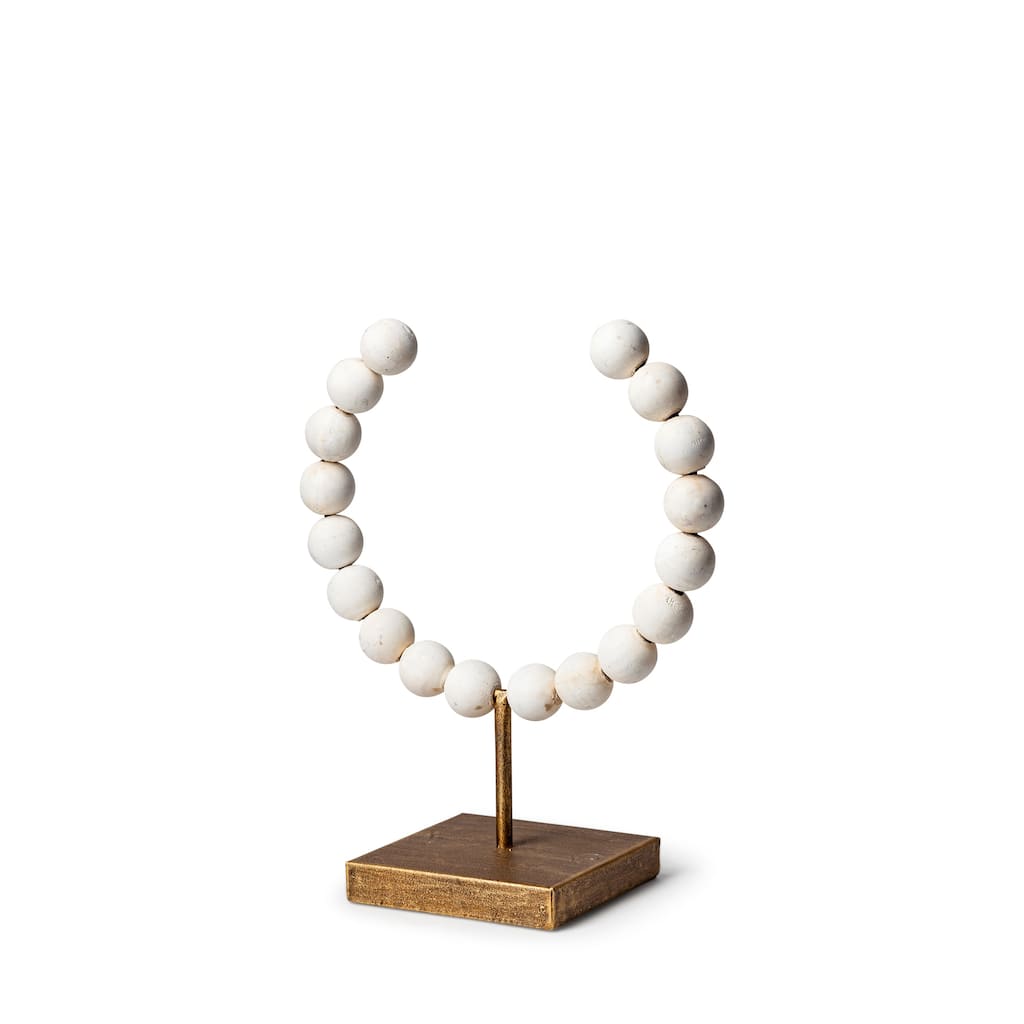 Pontchartrain I Small White Beaded Broken Sphere Decorative Object w/ Gold Base