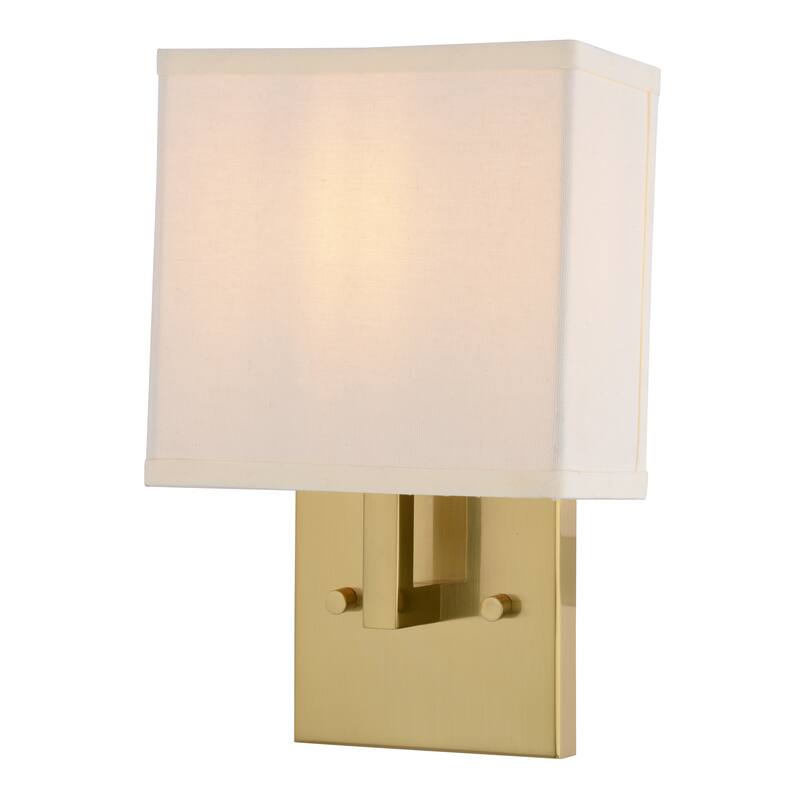 VAXCEL Glenview Satin Brass Gold Contemporary Wall Sconce, White Linen Fabric Shade, Bathroom Vanity Lighting Fixture
