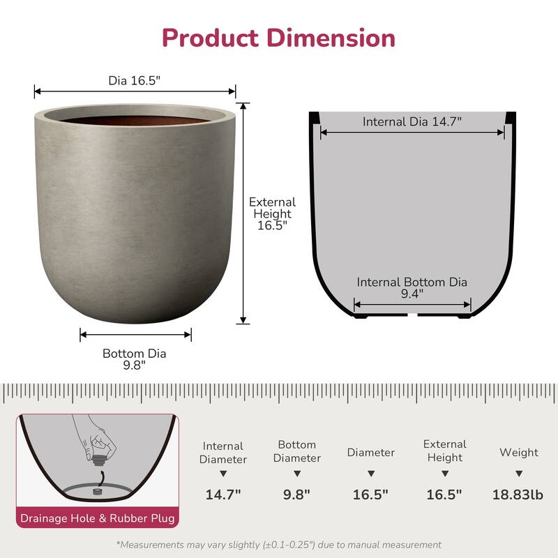 Concrete Round Planter Flower Pot with Drainage Holes