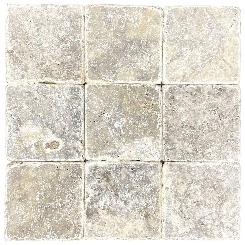 Argento Travertine 4" x 4" Tumbled Tile - 1 Box (5.56 sqft) - Silver