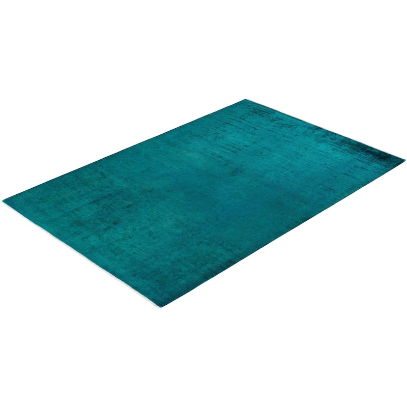 Overton Hand Knotted Wool Vintage Inspired Modern Contemporary Overdyed Green Area Rug - 5' 1" x 7' 9"