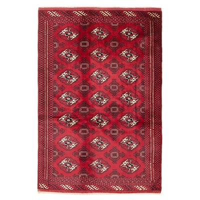 ECARPETGALLERY Hand-knotted Teimani Red Wool Rug - 4'3 x 6'5