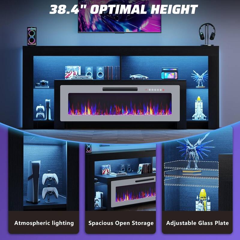 BOSSIN 82" Fireplace TV Stand with 50" Fireplace, Entertainment Center for TVs Up to 90", Console Cabinet With LED Light