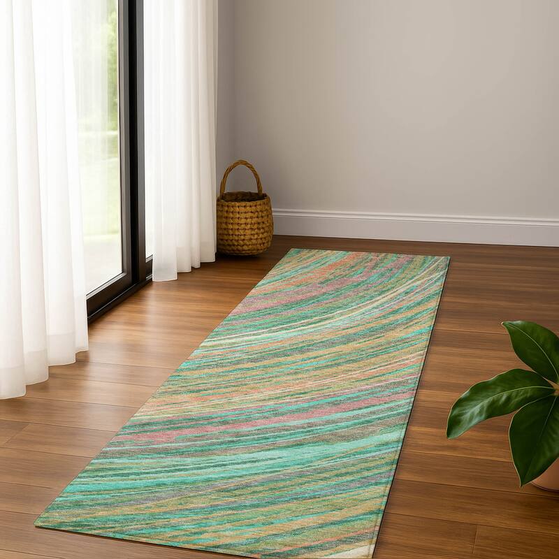 Premium Washable Super Soft Contemporary Horizon Mayfield Rug - Teal - 2'3" x 7'6"