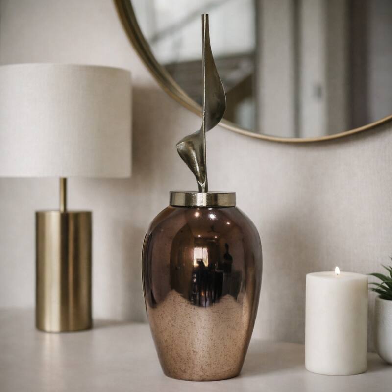 Sophisticated Glass Table Vase with Metal Topper - Gunmetal & Metallic - 26.0"