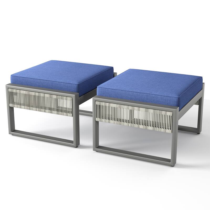 2 Pieces Outdoor Patio Ottoman, All Weather Rattan