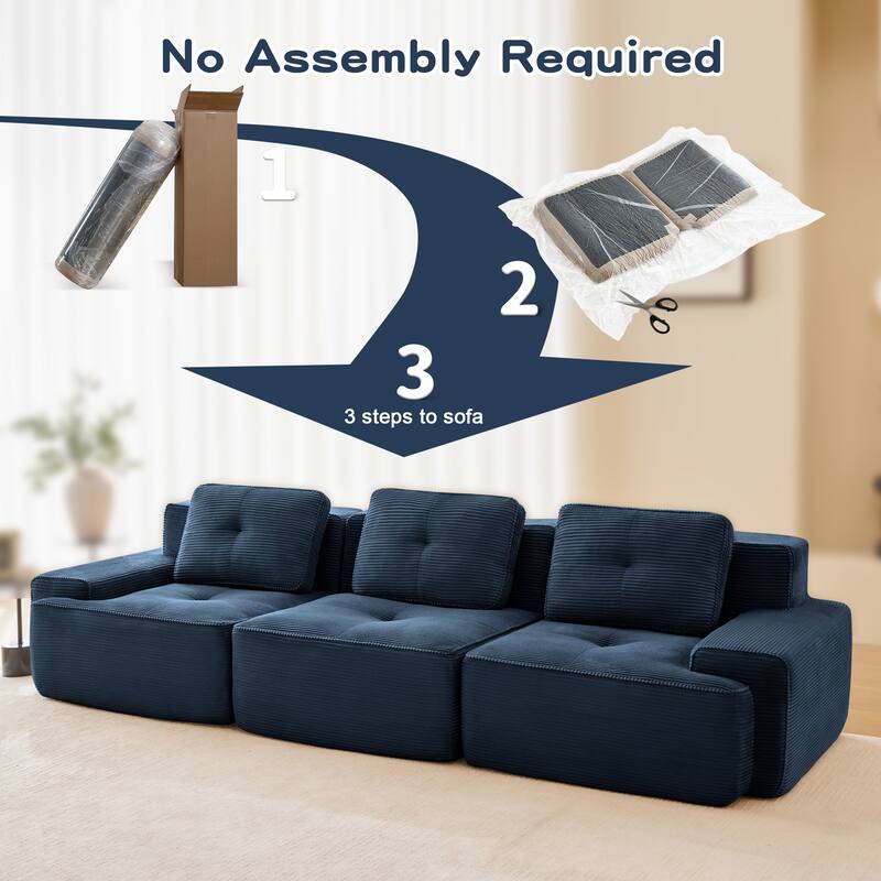 117" Floor Corduroy 3-Seater Sectional Sofa Couch with Tufted Design