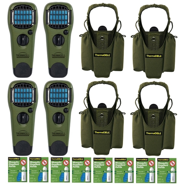 Thermacell Repeller (4) w/ Olive Holster (4) & Refills Kit (8) - Green
