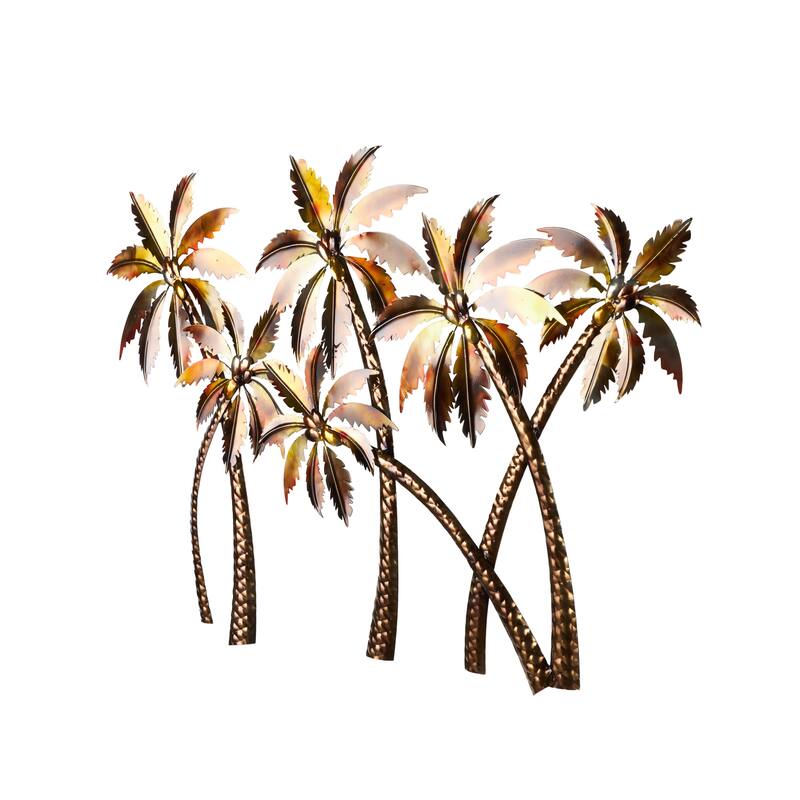 Stainless Steel Metal Tree Slanted Wall Decor with Red and Yellow Accents - Copper - Roche River Decor
