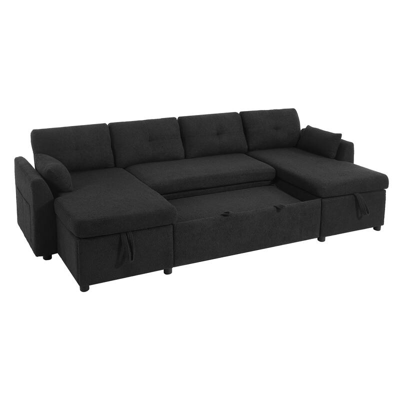 107" U-Shaped Sleeper Sectional Sofa with Storage & USB Ports - Modern Convertible Sofa Bed for Living Room