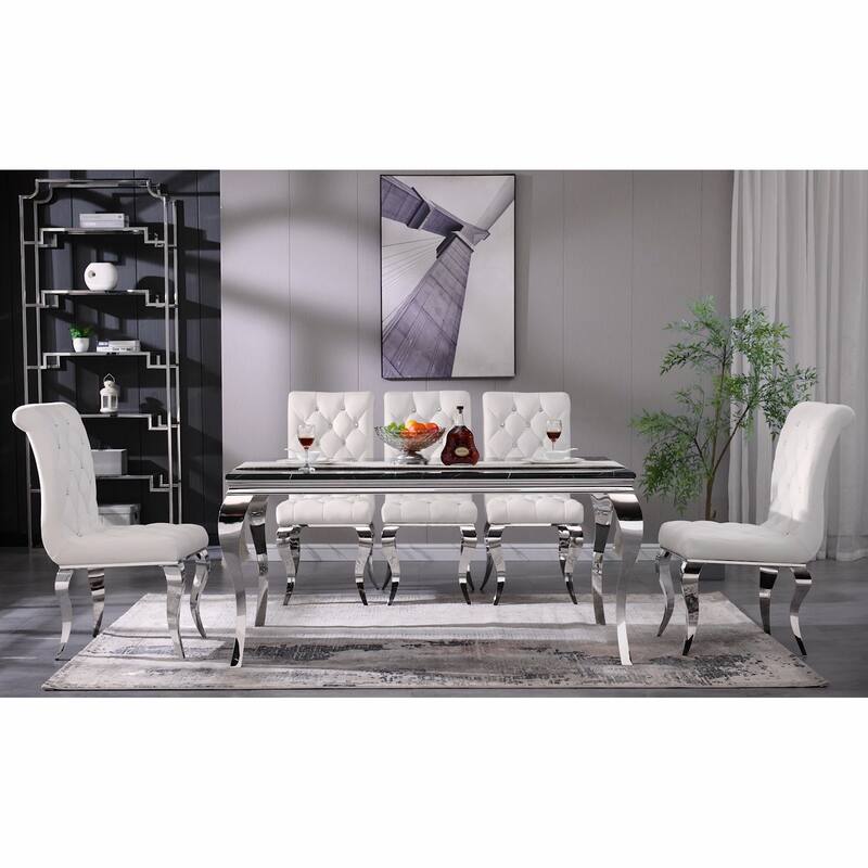 Modern Dining Room Table with Polished Stainless Steel Legs