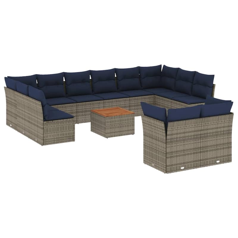 vidaXL Patio Sofa Set with Cushions Outdoor Furniture 13 Piece Poly Rattan - 24.4x 24.4x 27.2