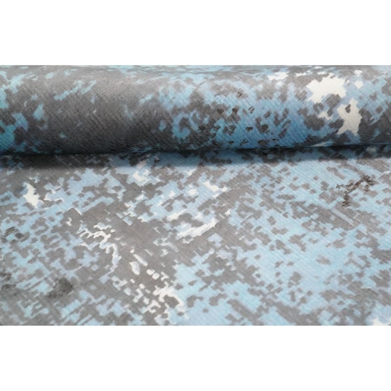 Hand Knotted Oriental Viscose Silk Carpet Modern Abstract Navy Blue & Blues Abstract Area Rug - 7' 5'' X 5' 4''