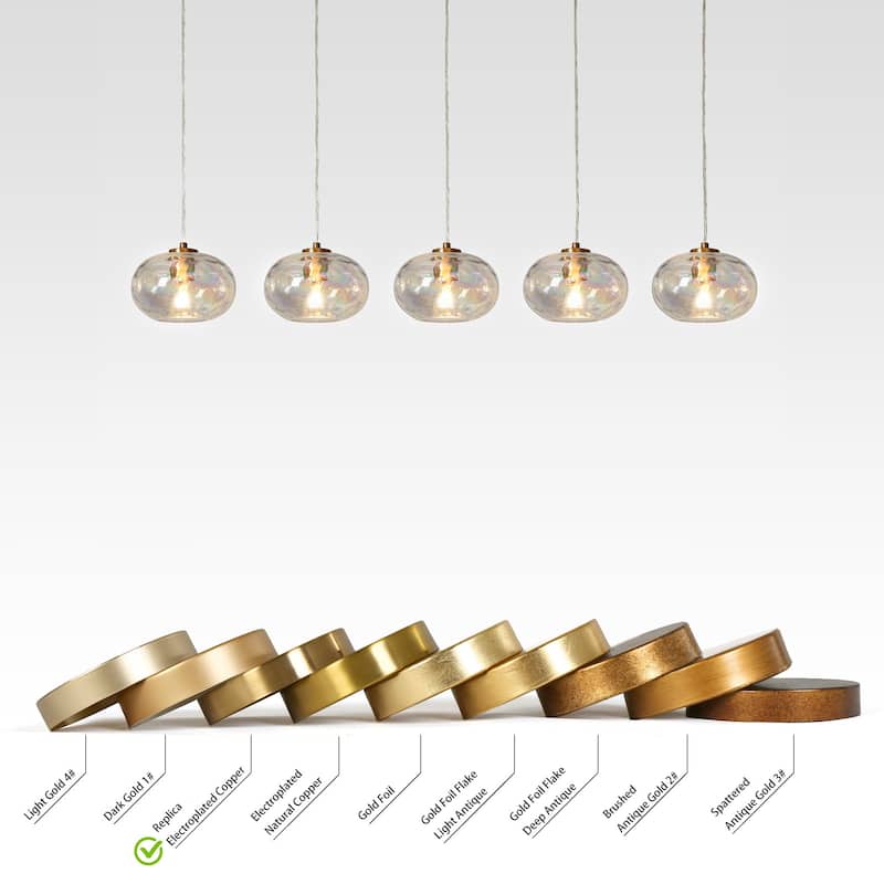 Modern 5-Light 52.4" W Iridescent Glass Chandelier Linear Kitchen Island Pendant for Dining Room - W52.4" x H66" Max