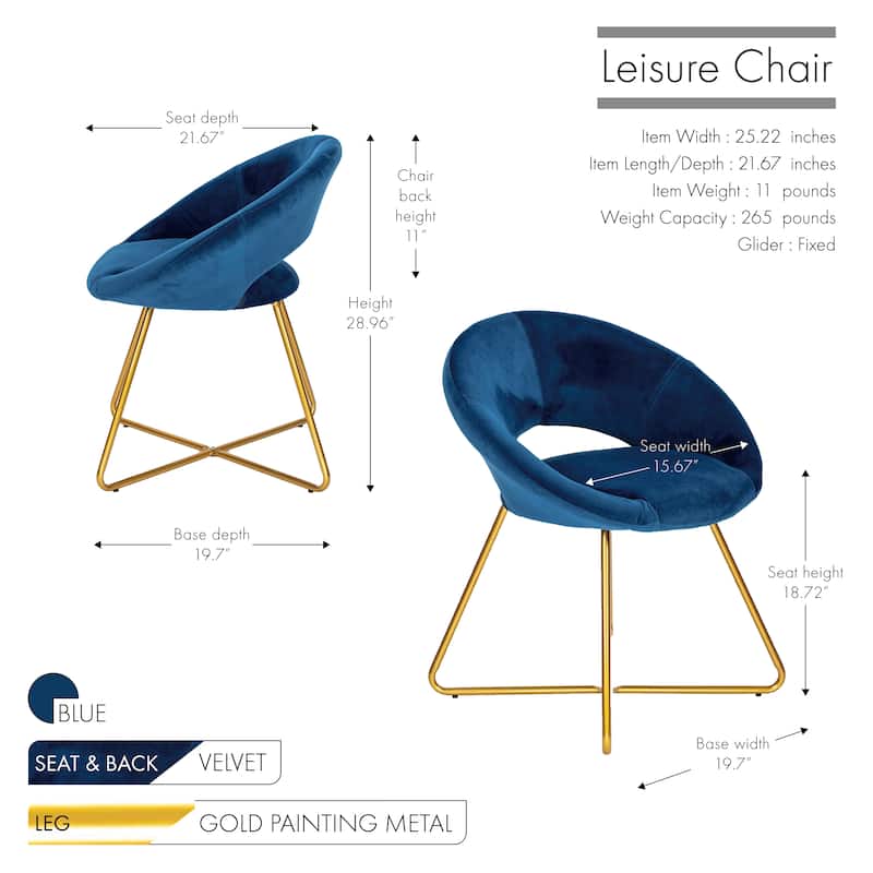 Porthos Home Reine Leisure Accent Chair, Velvet Upholstery, Gold Legs