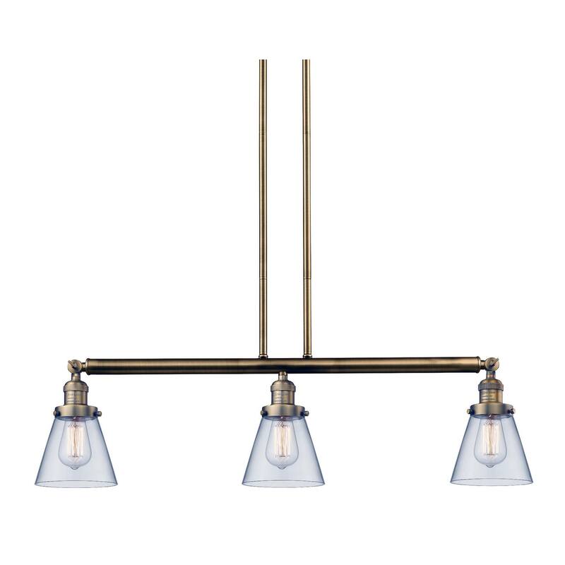 Innovations Lighting Small Cone 3 Light 39" Wide Linear Chandelier - Brushed Brass / Clear