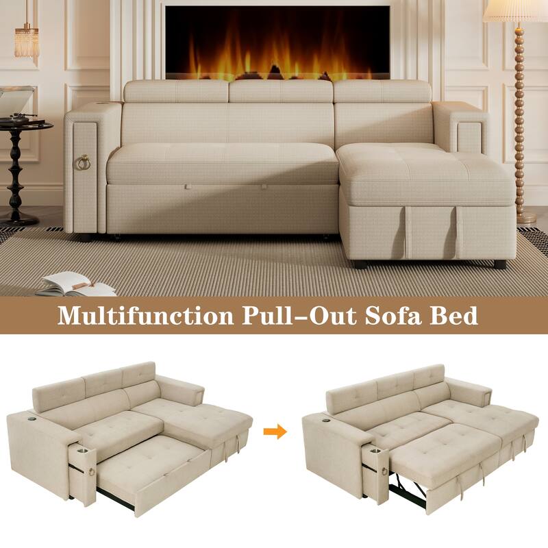 Harper&Bright Designs Multi-Functional Pull-Out Sofa Bed with Adjustable Headrest