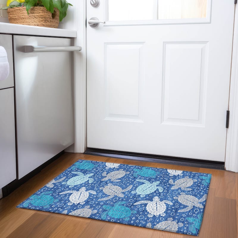 Premium Washable Super Soft Coastal Turtles Mayfield Rug - Blue - 1' 8" x 2' 6" - Rectangle