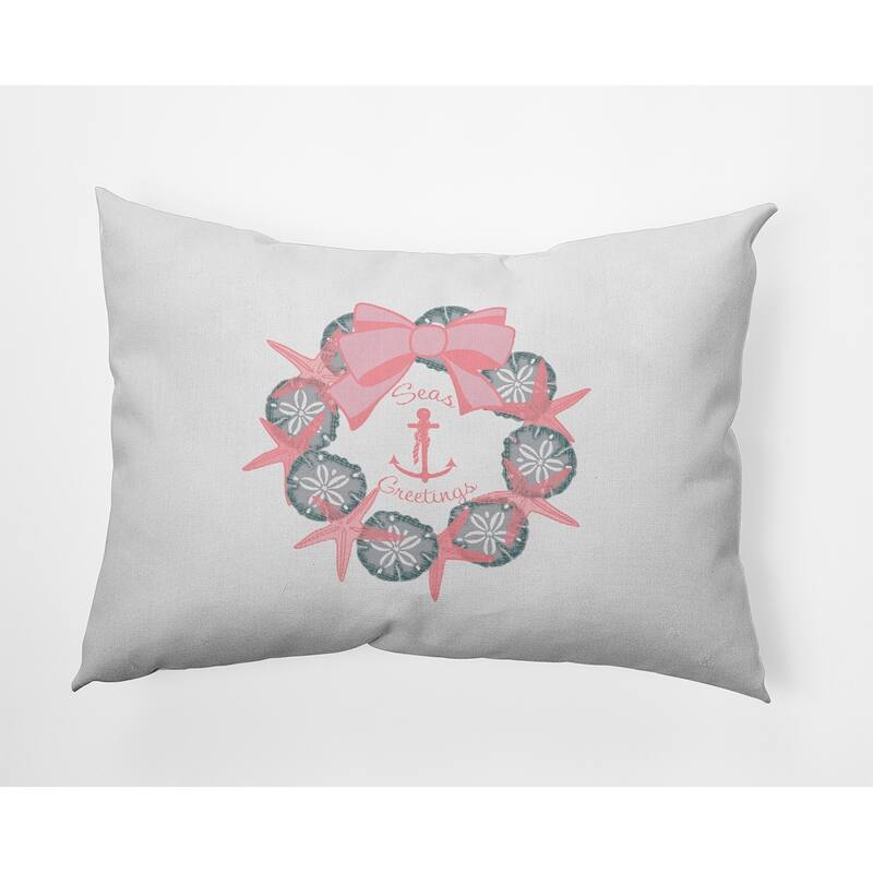Seas and Greetings Wreath Beachy Christmas Accent Pillow - 14" x 20" - Pink Icing