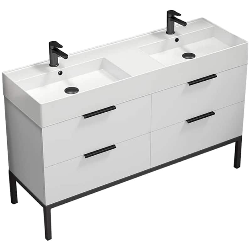 Nameeks Derin-5618-2 Derin 54" Free Standing Double Basin Vanity Set - Glossy White - Glossy