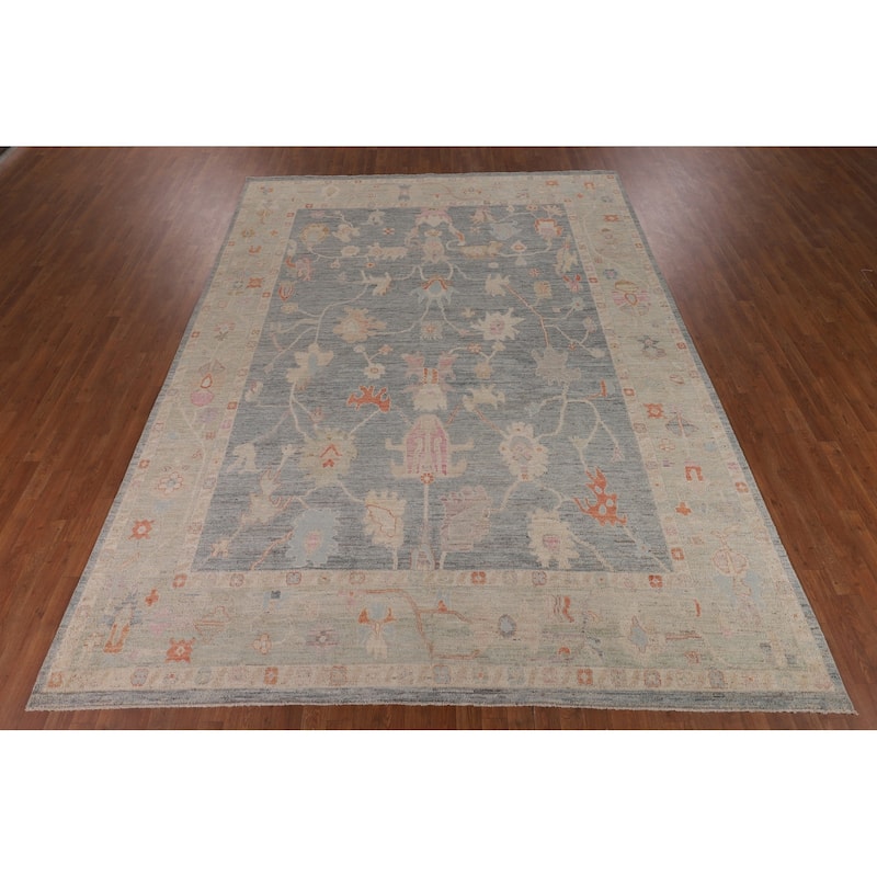 Vegetable Dye Oushak Turkish Rug Hand-Knotted Transitional Wool Carpet - 9'0"x 11'8"