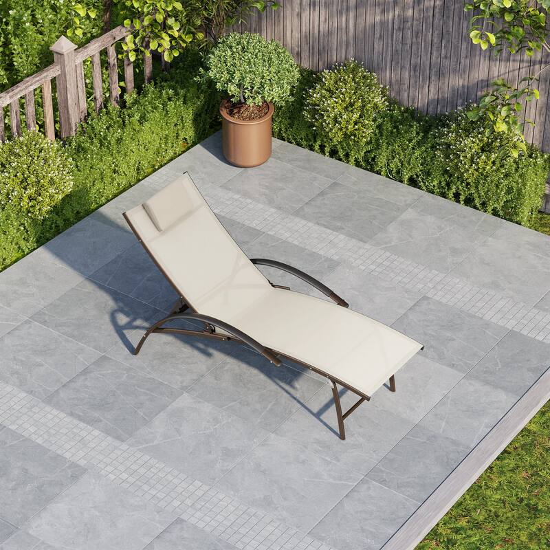 Crestlive Products Outdoor Adjustable Reclining Chaise Lounge Chair with Armrest