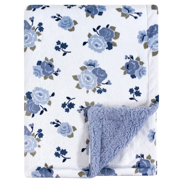 slide 1 of 1, Luvable Friends Baby Girl Plush Blanket with Faux Shearling Back, Blue Floral, One Size - Blue Floral - One Size Blue Floral - One Size