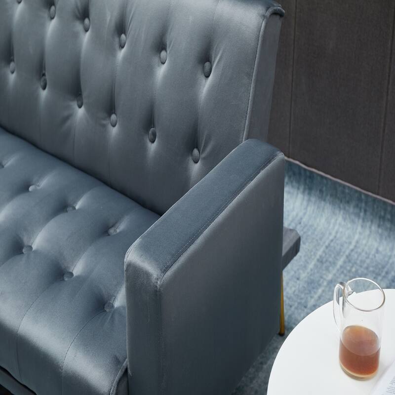 Velvet Sofa Bed, Golden Legs, Easy Assembly for Small Spaces