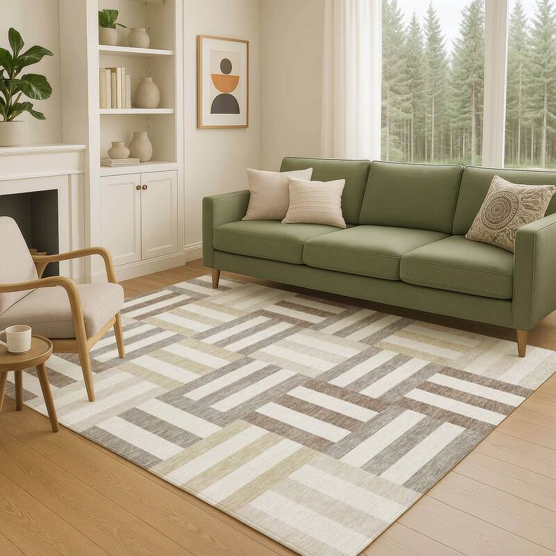 Machine Washable Indoor/ Outdoor Modern Hatch Chantille Rug