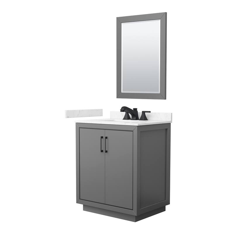 Wyndham Collection WCF1111-30S-VCA-US3M24 Icon 30" Free Standing - Dark Gray / Carrara Cultured Marble Top / Matte
