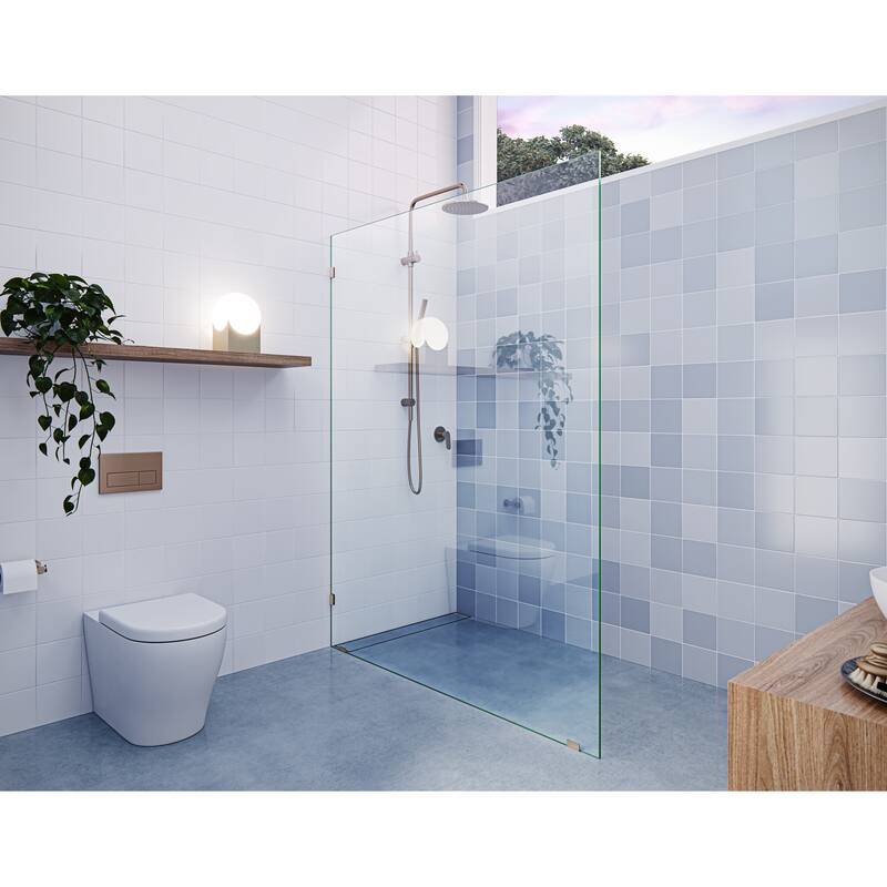 Glass Warehouse 78" x 60" Frameless Shower Door - Single Fixed Panel - Brushed Bronze