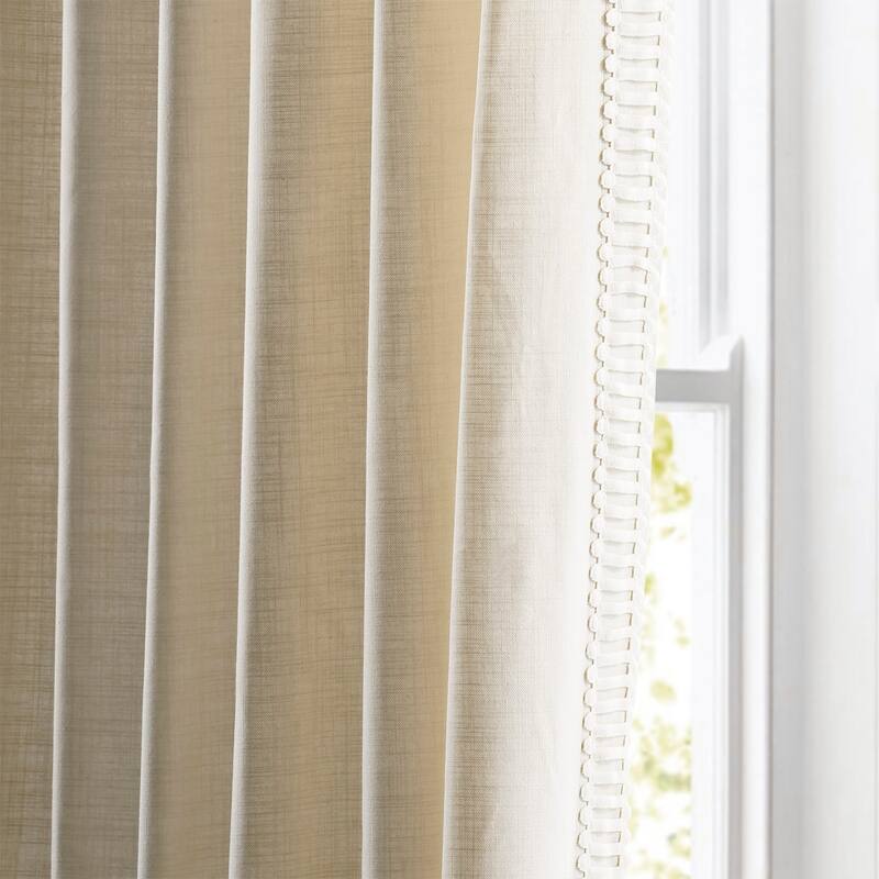 Exclusive Fabrics Bordered Textured Cotton Curtains For Bedroom & Living Room Curtains - Single Panel Drapes