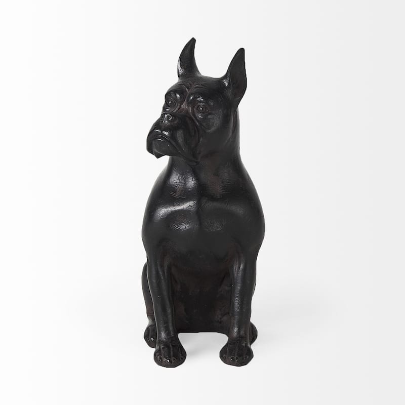 HomeRoots 9" Black Resin Bull Dog Tabletop Sculpture - 5" W x 4" D x 9" H