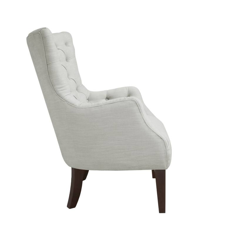 Roomfitters Tufted Wing Chair with High Back, Solid Wood Legs, Upholstered Accent Armchair with Supportive Foam Seat, Ivory