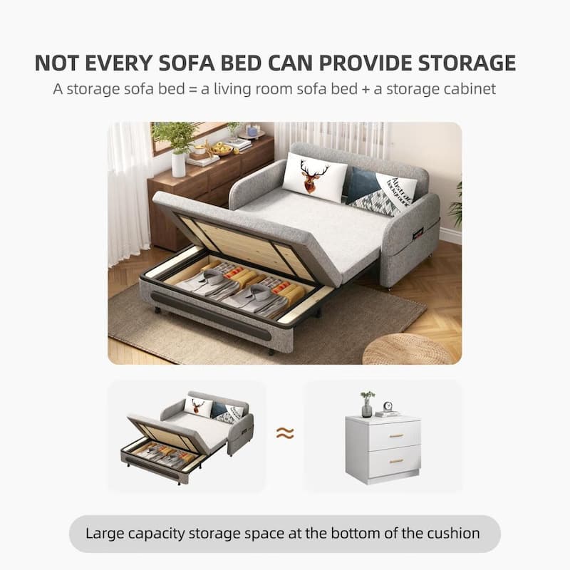 4 in 1 Convertible Sofa Bed with Hidden Storage Modern Sleeper Chair for Small Spaces, Dorms, and Home Offices