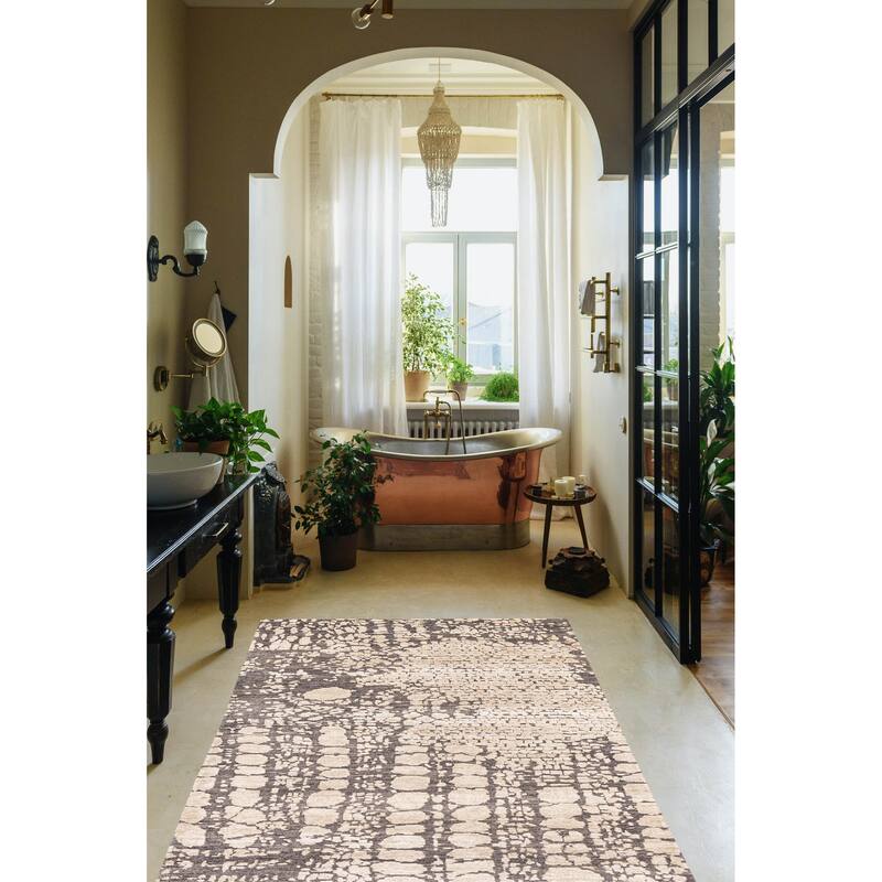 ECARPETGALLERY Hand-knotted Legacy Beige, Dark Grey Silk, Wool Rug - 2'7 x 12'3
